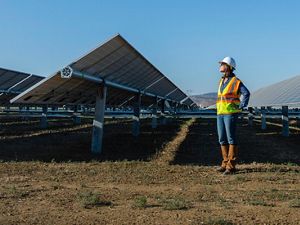 The Conservancy’s Laura Crane visits a solar project under construction.