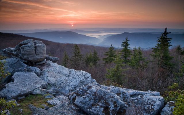 Sunrise viewed from the Dolly Sods Wilderness area in West Virginia.