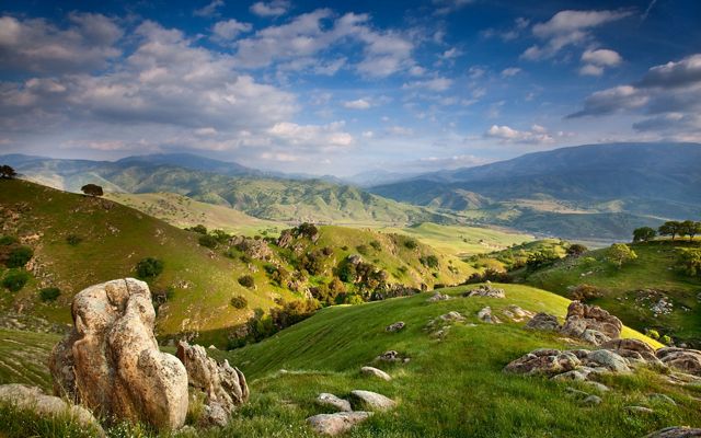 Scenic views of the rolling green hills and oak trees of the Tollhouse Ranch located in the heart of the Tehachapi corridor, California. 