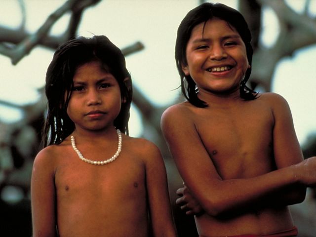 Chiquitano children living in one of the local communitites just outside the border of Noel Kempff Mercado National Park in Bolivia.