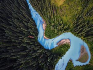 Aerial view of Holmes River, British Columbia.