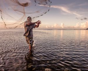 A reef fisherman on the island of Kosrae, Micronesia.