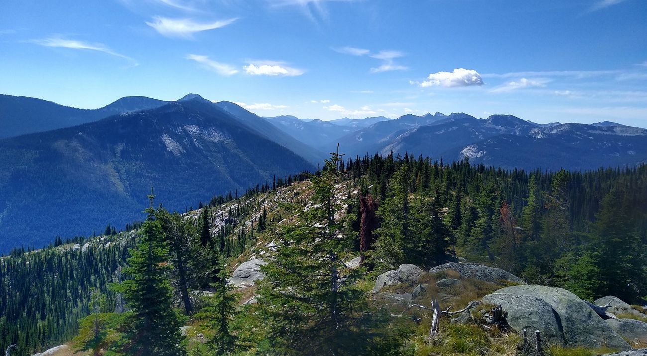 View of forested mountains.