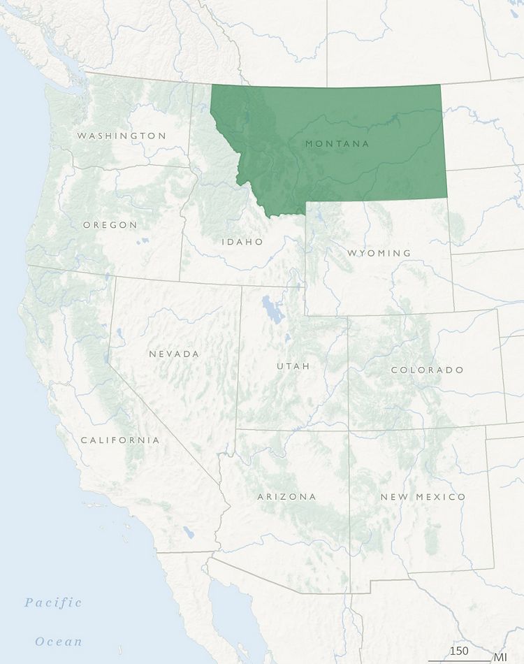 United States Western Drought Map with Montana highligh