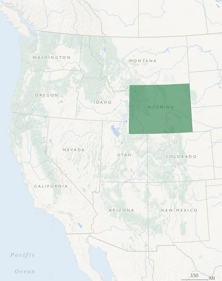United States Western Drought Map with Wyoming highligh