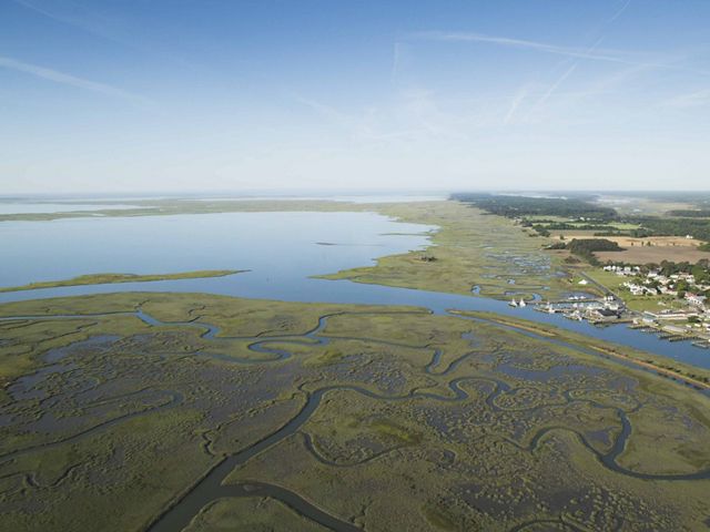 Estuaries and creeks from an aerial view on the Eastern Shore of Virginia.
