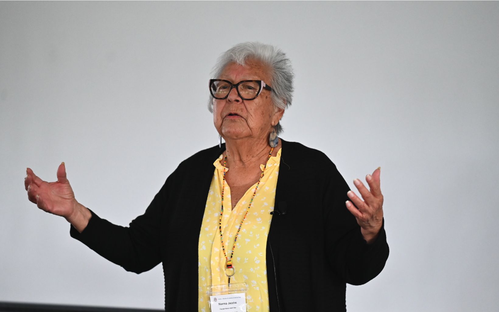 Norma Jacobs A member of the Wolf Clan of the Cayuga Nation talks about the need to practice what she calls Esehsgwaowhaneh, which translates to “expanding the teachings.” © Nancy J Parisi
