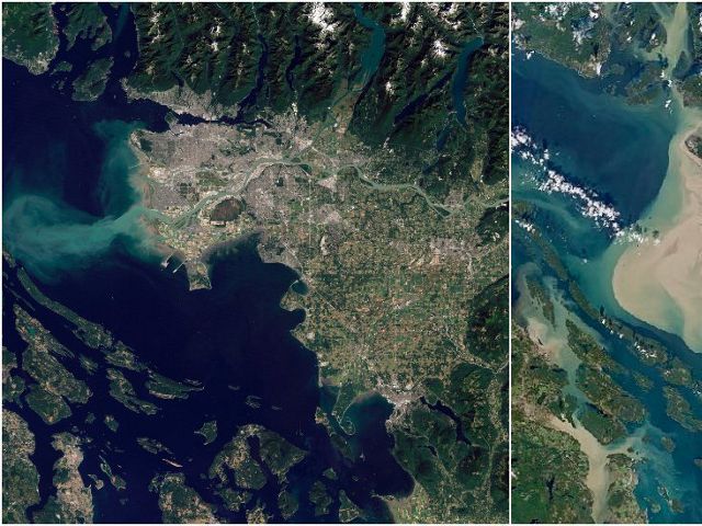 Two satellite images of floodplains.