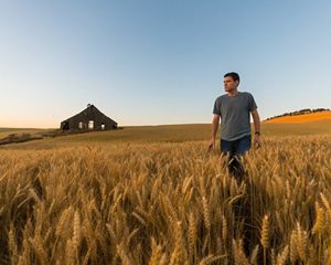 Andrew Nelson walks through a field of golden wheat.