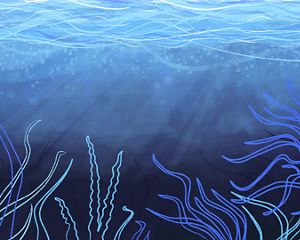 Illustration of sea grasses underwater.