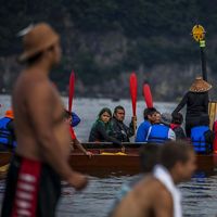 Canoe families from around the Pacific Northwest paddled from their home villages to Point Grenville on the Quinalt Reservation in 2013.