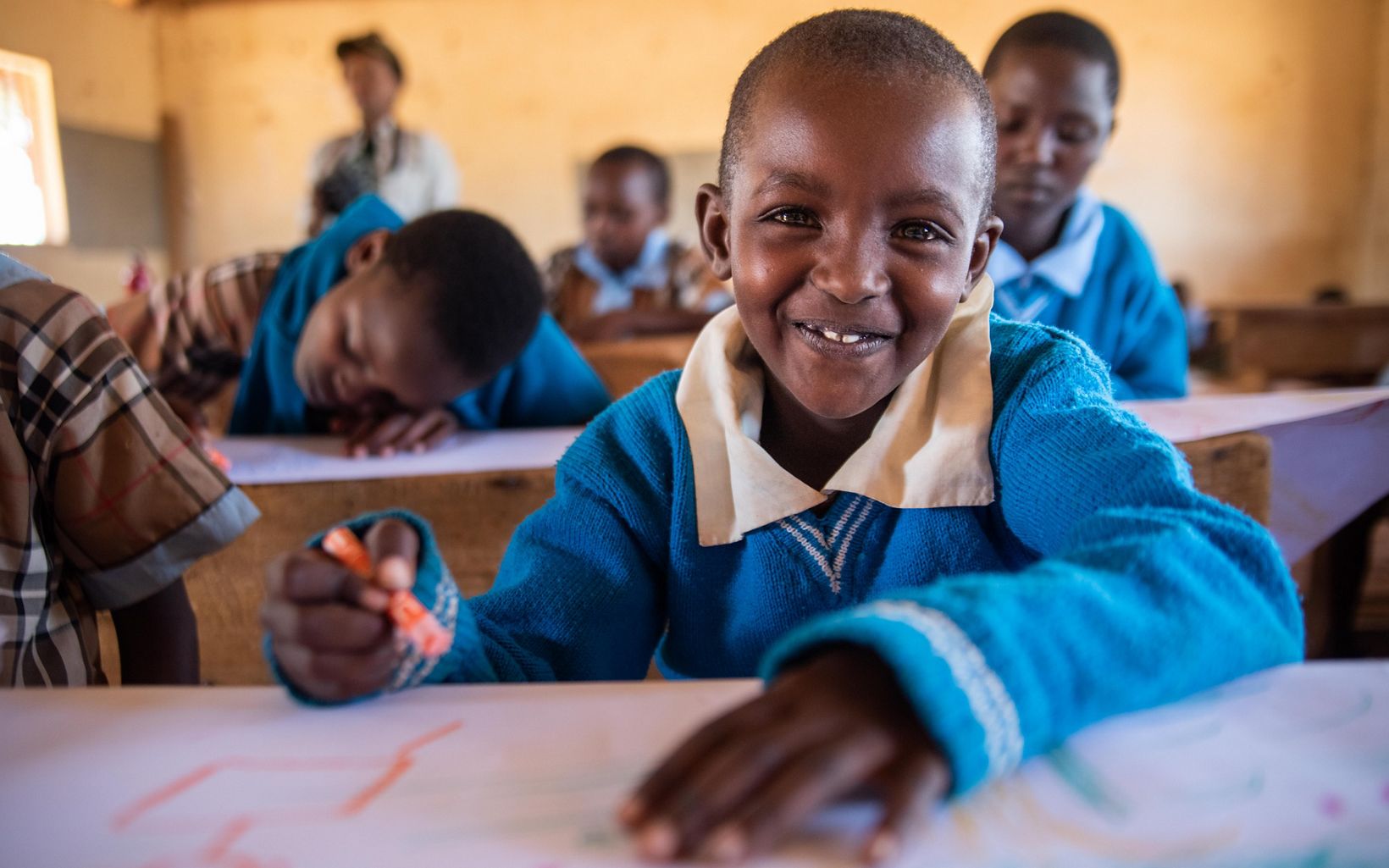 Kids drawing at Ewaso Primary School, Laikipia, Kenya. 