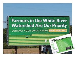White River billboard with recycled pouch inset.