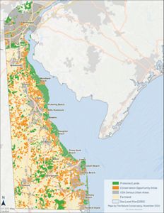 A map of Delaware showing sea level rise and opportunities for protection.