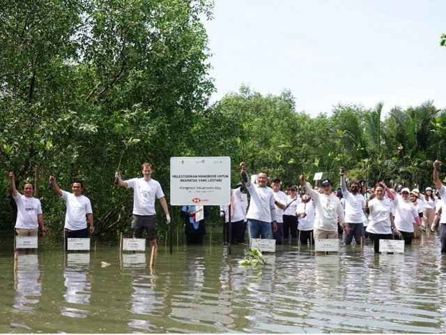 Penanaman mangrove di Suaka Margasatwa (SM) Muara Angke sebagai bagian dari acara penyadartahuan dengan tema “Melestarikan Mangrove untuk Indonesia yang Lestari”, yang diselenggarakan oleh BKSDA Jakarta bersama Yayasan Konservasi Alam Nusantara (YKAN) dan HSBC Indonesia pada tanggal 10 Desember 2022.