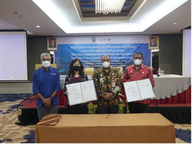 The signing of a cooperation agreement between the West Papua Provincial Government and Yayasan Konservasi Alam Nusantara in Manokwari on March 24, 2022.