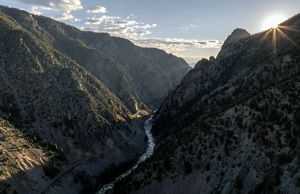 The Colorado River cuts through a canyon near Kremmling, Colorado.