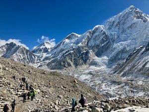 View of peaks on the way to Everest Base Camp in Nepal.